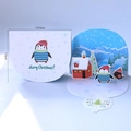 3D pop-up Christmas card in blue and white with Merry Christmas text, size 15.5x13cm - Christmas Penguin Shaped Card