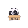Cute panda enamel pin sitting on a yellow box with BEARS text cartoon brooch - Panda in Box-XZ4747