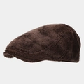 Deep brown plush flat cap in retro style for winter, featuring soft fluffy texture - One Size / Dark Brown