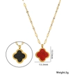 Titanium clover necklace with red sparkling stone and gold chain, size 13.5mm - 8809 Golden Full Diamond Four-leaf Clover