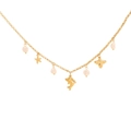 Gold bohemian layered necklace with pearl, starfish, and dolphin charms on a link chain - Dolphin Bee & Pearl Style (4#)