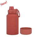 650ml stainless steel sports water bottle in matte brick red with silicone boot - 650ml / Brick Red-Sport (New)