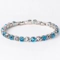 Single row 6mm square blue and clear zircon tennis bracelet in silver finish - White & Sea Blue Silver Tone