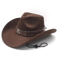 Deep brown faux suede western cowboy hat with leather band and vintage star badge - M (56-58cm) / Brown