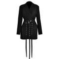 Elegante abito blazer nero attillato a maniche lunghe con cinture con fibbie in metallo - S / Nero