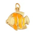 Golden tropical fish pendant with orange enamel finish and maritime beach charm style - Yellow Tropical Fish