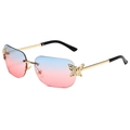 Rimless butterfly sunglasses with blue-pink gradient lenses and rhinestone accents - Gold Frame Blue to Pink Gradient