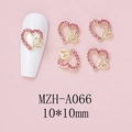 Roze strass hart nagelbedeltje met goudkleurige legering MZH-A066 maat 10x10mm - Gouden Dubbel Overlappend Hartstijl (A066)