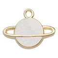 Golden planet pendant with white textured inlay and top loop for DIY jewelry making - Earth/Planet 16x12mm