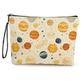 Cosmetic bag with cartoon solar system planets and stars on off-white fabric material - 17*25cm (Fine Linen) / Cartoon Planet Pattern (Style 1)