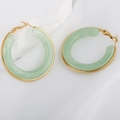 Elegant gold earrings with round green resin inlay and luxurious metal finish - Jade Green