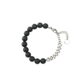 Armband aus Titanstahl mit schwarzen matten Perlen und silberner Panzerkette - Schwarze Matte Perle