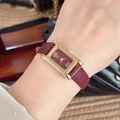 Elegant gold rectangular watch with deep red leather strap and red dial shown on wrist - Gold/Deep Red (H-Shaped Lugs)