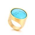 22mm chunky gold stainless steel ring with oval turquoise stone in bohemian punk style - Gold + Blue Turquoise (KR48289-K)