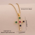 Gold cross necklace with multicolor zircon stones and detailed size specifications - Classic Multi-color Gem Style (6#)