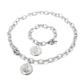 Set catena in acciaio argento con ciondolo medaglia Maria e chiusura a levetta a T - Stile Argento (KS141268-Z)