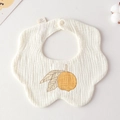 Soft muslin cotton baby bib with orange embroidery and wavy floral edges in cream white - Gauze Flower Band - Single Lemon