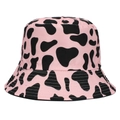 Cappello a secchiello rosa con stampa mucca per uomo e donna, protezione solare esterna - Rosa nero