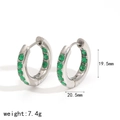 Luxurious stainless steel hoop earrings with green emerald zircons for women, size 19.5mm - Silver Base Green Zircon (TE60203-S-GN)