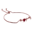 Rose gold bolo bracelet with red rhinestone heart and heartbeat charm for women - Rose Gold Heartbeat Heart Paw Print Style (KB120897-KFC)
