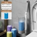Gray disposable toilet brush set with storage base and 6 sponge refill heads - Grey Set + 6 Ocean Scent Refills / Gray