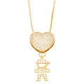 Golden box chain necklace featuring a pavé crystal heart and boy figurine pendant - Boys
