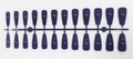 Macro view of 24pcs long ballerina press-on nails in glossy deep purple on a black rack - Dark Purple (ZBLL-05)