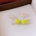 Silver star earrings with yellow crystal and lucky neon green pearl drop style - 83# Silver Earring Post - Silver Green