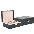 Double-layer black PU leather jewelry box with pink velvet lining and metal lock - Black