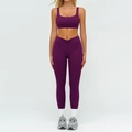 Set yoga viola scuro con reggiseno sportivo scollo a U e leggings a vita alta a V - Taglia S / Top E Pantaloni / Top e Pantaloni / Viola Giga