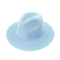 Handmade light blue straw panama cowboy hat with fine woven texture on white background - Adjustable / Sky Blue
