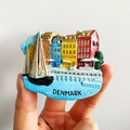 3D Denmark Nyhavn souvenir fridge magnet featuring colorful buildings and a sailboat - (86) Denmark Houses