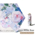 Ultralight six-fold capsule umbrella with white rose oil painting print and UV coating - 19 Inch 6 Ribs / 5-Fold Titanium Gold-White Rose