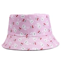 Pink cotton bucket hat with white rabbit and red cherry print shown on a white background - Style 3-Pink Rabbit Cherry
