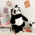 Cute panda plush backpack for women featuring soft faux fur and black and white design - Black and White Patchwork