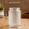 700ml embossed glass storage jar with star pattern and bamboo lid for food storage - Starry Pattern / 700ml