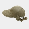 Detailed back view of khaki sun hat featuring a large decorative cotton bow tie - One Size / Army Green