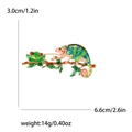 Vibrant enamel chameleon and frog on branch brooch in green and red with dimensions - Green