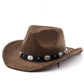 Klassieke bruine cowboyhoed van suède met zilveren klinknagels en zwarte band - M(56-58cm) / koffiekleur