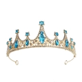 Luxurious gold crystal princess tiara with blue gemstones for weddings and parties - Lake Blue
