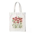 Beige floral canvas tote bag featuring vibrant red poppy flower aesthetic prints - Style Z-Poppy