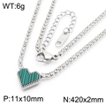 Stainless steel necklace featuring green striped heart pendant and silver tennis chain - Heart Necklace (KN286415-HR)