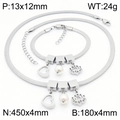Silver stainless steel heart and pearl pendant snake chain necklace and bracelet set - Lotus / Bracelet / Silver
