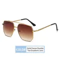 Classic gold frame double beam pilot sunglasses with brown gradient lenses for men - Gold Frame Gradient Tea Lens