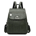 Deep green soft faux leather backpack for women with kangaroo emblem and large capacity - Dark Green