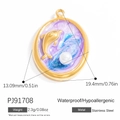 Golden dolphin pendant with blue gradient resin and white pearl in stainless steel - Dolphin Pendant (PJ91708)