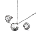 Silver stainless steel jewelry set with sparkling round cubic zirconia pendant and earrings - White