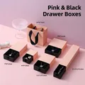 Pink and black jewelry gift box set with matching paper shopping bag for necklaces and rings - 5*5*3.5cm Drawer Box / Pink Black Drawer