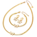 Goldenes Schmetterling-Schmuckset mit Muscheleinlage inklusive Kette, Armband und Ohrringen - Schmetterling Schmuckset / Gold