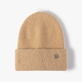 Chic camel knit beanie with folded brim and sparkling metallic M-logo detail - One Size / Camel